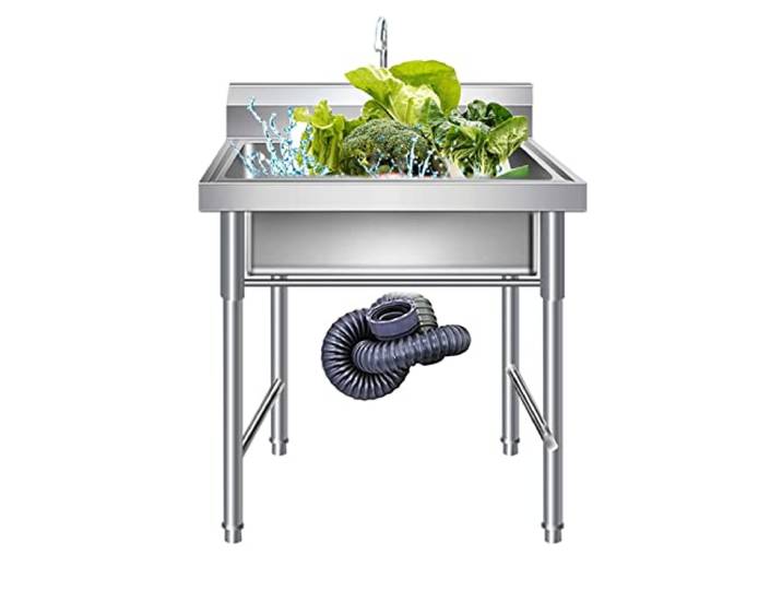 ZQFHSX Edelstahl-Spülbecken für gewerbliche Küchen, Einzelbecken, freistehend, mit Armatur, für Außenbereich, Waschküche, Bar, Restaurant, Catering