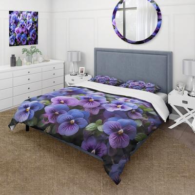 DESIGN ART "Designart ""Purple Pansies Field Vibrant"" Purple Traditional - Bedding Cover Set With Shams"