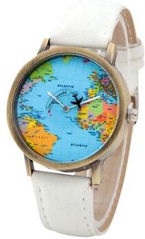 ModernMart World Map Denim Strap Watch Casual Quartz Travel Wristwatch For Men And Women white