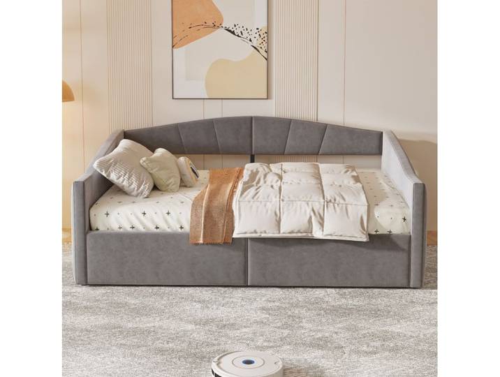 ROVRYN Lit banquette 140 x 200 cm avec rangement hydraulique sommier à lattes velours gris