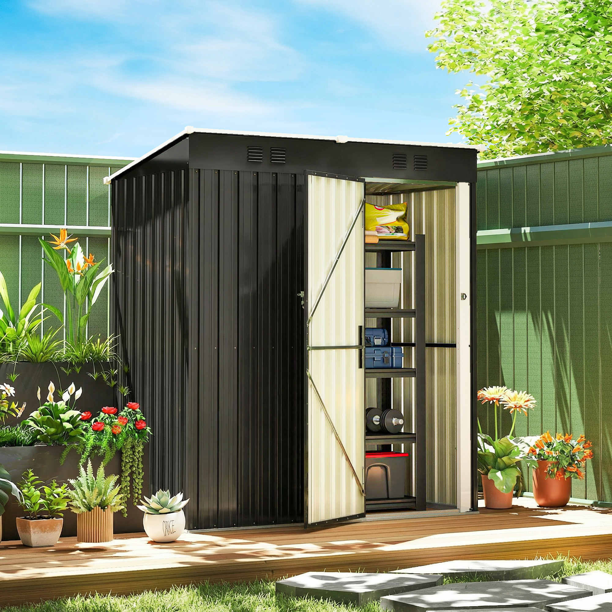 Outsunny Capanno Giardino Metallo 163x90x179 cm, Porta Chiudibile, Prese d'Aria, Grigio Scuro   Aosom Italy