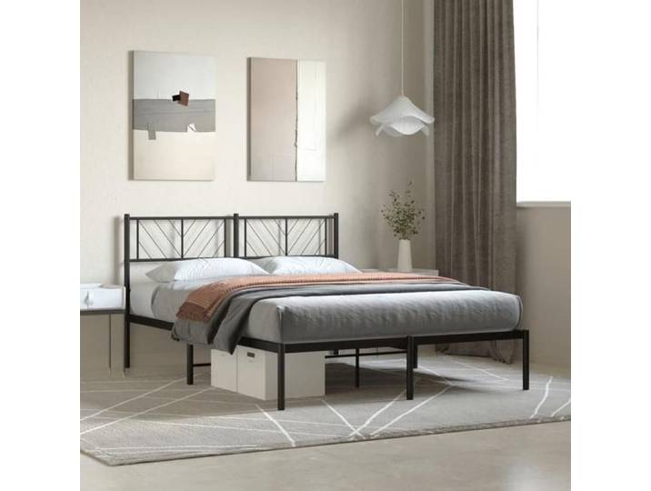 Bed frame with headboard metal black 140x200 cm
