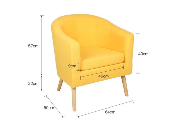 Fauteuil Loisir en Tissu Jaune - YOS - Pied en Bois Hêtre - Relaxation - Intérieur