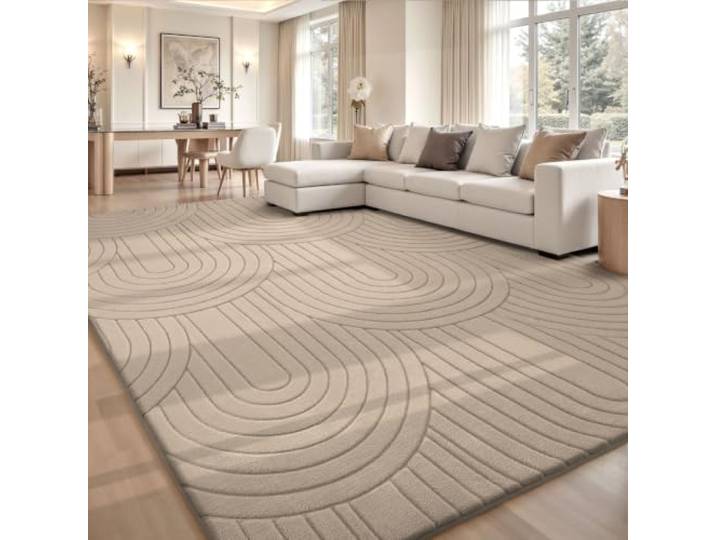 Sour Lemon Teppich für Wohnzimmer, Schlafzimmer, groß, Sandfarben Waschbarer, rutschfester, großer, weicher, flauschiger Plüsch, dick, modern, geometrisch, Memory-Schaum, Nachttisch