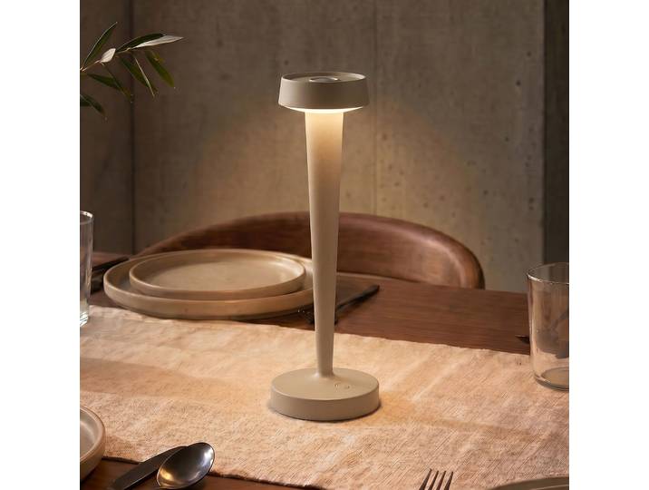 Lea Bougeoir LED rechargeable, vase, beige, 28 cm - Lucande - Salon / séjour - Moderne - Métal - À ampoule unique