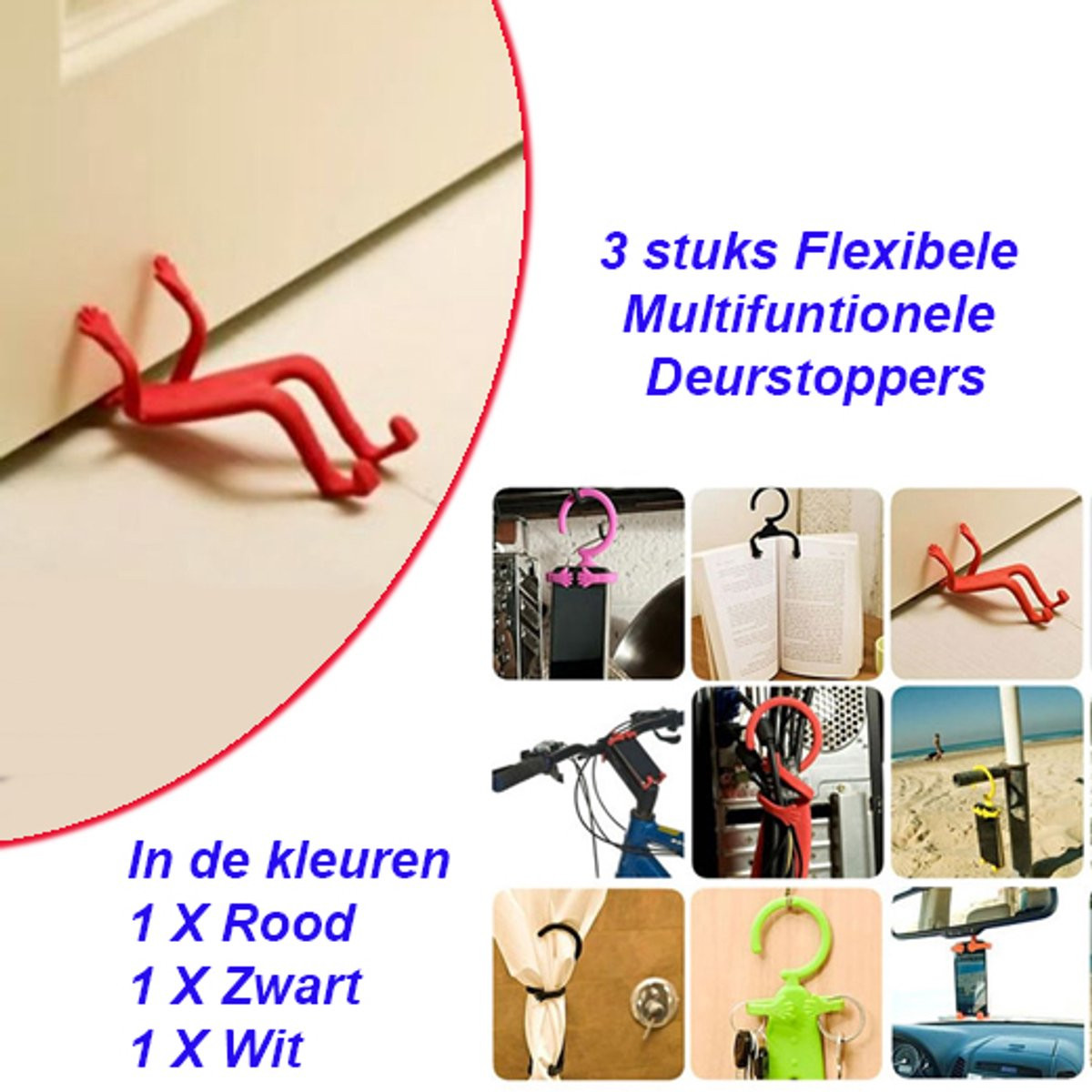 Set van 3 flexibele multifunctionele deurstoppers
