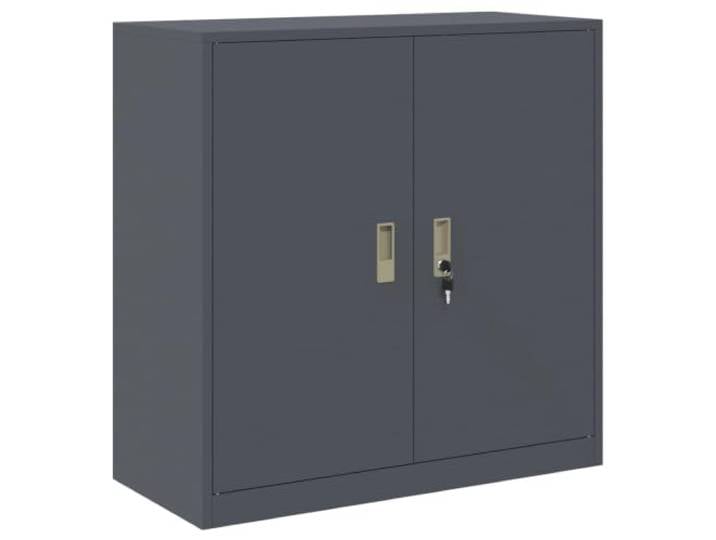 Helloshop26 Moderner Aufbewahrungsschrank mit abschließbaren Türen, 90 x 40 x 90 cm, aus kaltgewalztem Stahl, Anthrazit 02_0054817