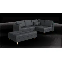 ECKSOFA MIT HOCKER Lorine Mikrofaser Anthrazit