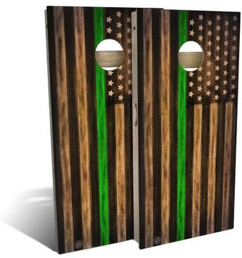 Skip's Garage Charred First Responder Green Line Outdoor Cornhole Board Set