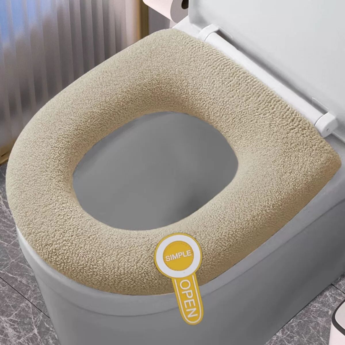 INF Toilettensitzpolster 2er-Set mit Silikongriff - Waschbarer Spandex, fusselfrei, warmer Toilettensitzbezug für Zuhause im Khaki