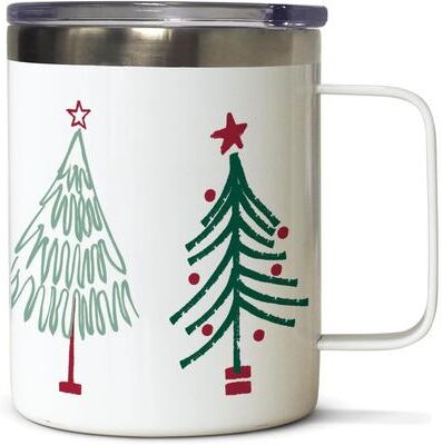 Highland Home Scandinavian Christmas Trees Stainless Steel Mug with Lid 12 oz. Manufactured in the USA