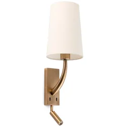Faro Wandleuchte REM E27, IP20, mit LED-Leser, antik gold, beige FAR-29683-20