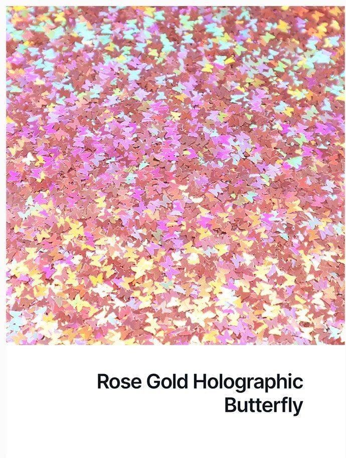 Hemway Shaped Ultra Sparkle Glitter   Butterfly   Cosmetic, Festival, Crafts - Rose Gold Holographic - Shaped 50g