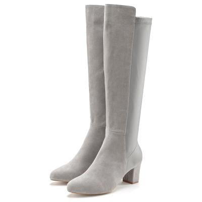 Stiefel LASCANA "Stiefelette, Langer Stiefel", Damen, Gr. 38, grau, Obermaterial: 50% Lederimitat, 50% Textilmaterial. Decksohle: 100% Lederimitat. Futter: 100% Textilmaterial. Laufsohle: 100% Synthetik, unifarben, Basic,festlich, Schuhe Stiefel,...