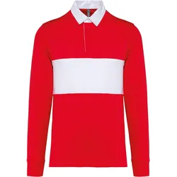 Proact, Unisex, Sportshirt, Rugby-Poloshirt mit langen Ärmeln (5XL), Rot, Weiss