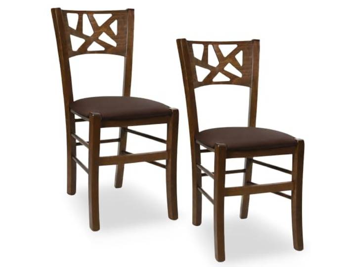 OKAFFAREFATTO MADDALONI Esszimmerstühle 2er Set Sissy Holz Nussbaum dunkel gepolsterter Sitz Braun