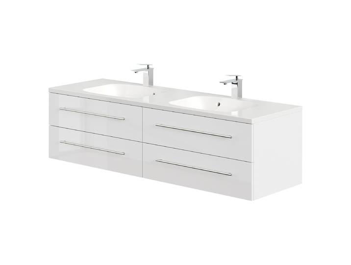 Meuble double vasque Geant 160cm Blanc/Blanc brillant
