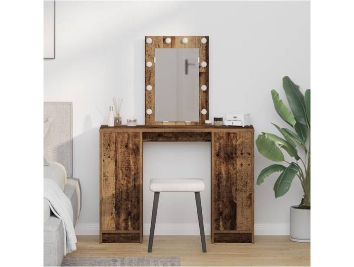 (VENT-FLASH)Table de maquillage - VIDAXL - Pour femmes - avec lumières LED Bois vieilli 102x33x135 cm @82@
