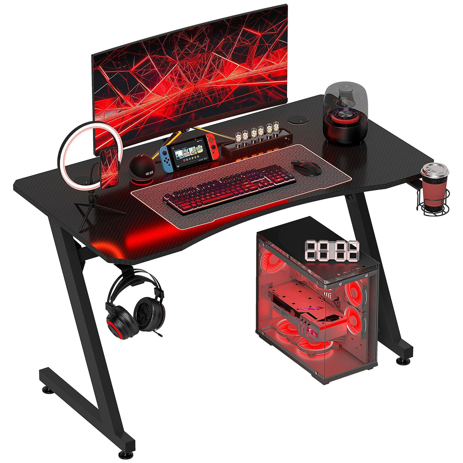 Selius Gaming Bureau in Zwarte Carbon-Fiber Look