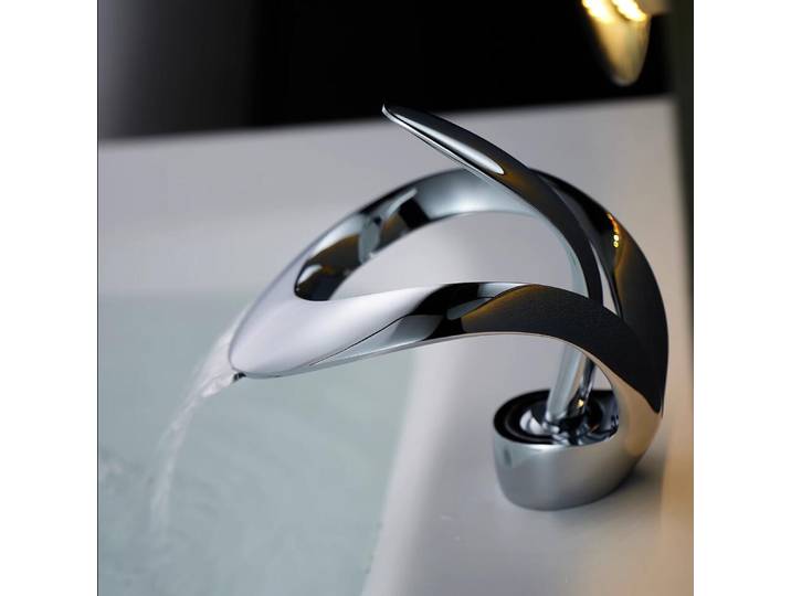 Robinets de lavabo de salle de bains noirs, robinet cascade à poignée unique, robinets mélangeurs de lavabo en laiton massif, robinet d'eau créatif au Design évidé