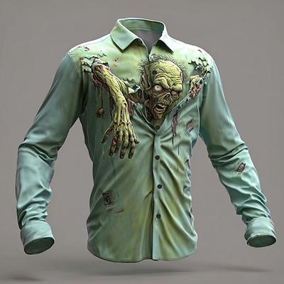 Herren Zombies Horror Kostüme Hemd Knopfhemd Langarm Dunkel Punk Gothic Stil Outdoor Feiertag Sommer Frühling Umgeschlagen 3D Druck Kragenhemden Pink Blau Lila Grün