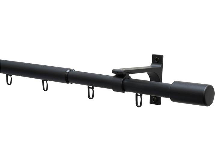 Gardinenstange GARDINIA Gardinenstangen Set Thasos , schwarz (schwarz, matt), Ø:19mm, Aluminium, Gardinenstangen, Gardinenstange, mit Bohren, Schrauben, Wandmontage, Aluminium
