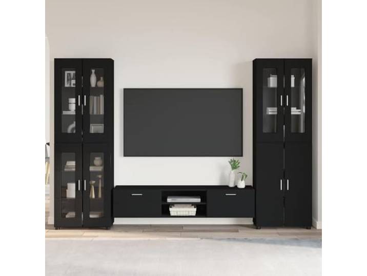 KFPOERTFGD TV-Schrankset Florin, Wohnwand-Set Schwarz Holzwerkstoff, 3-TLG Moderne Optik, Vielseitiger Stauraum, Inklusive Highboards