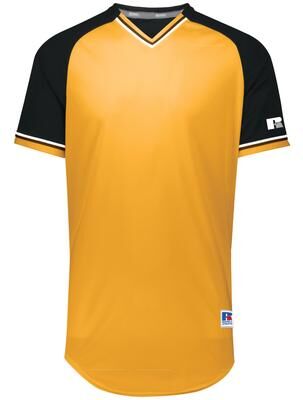 Russell Athletic R01X3M Classic V-Neck Jersey T-Shirt in Gold/Black/White size 2XL   Polyester