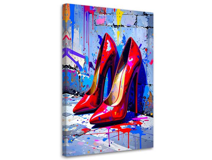Feeby Leinwandbild Rote High Heels 70x100cm, Mehrfarbig, Pop-Art, Rechteckig, 70x100 cm, Bilder & Rahmen, Bilder, Leinwandbilder