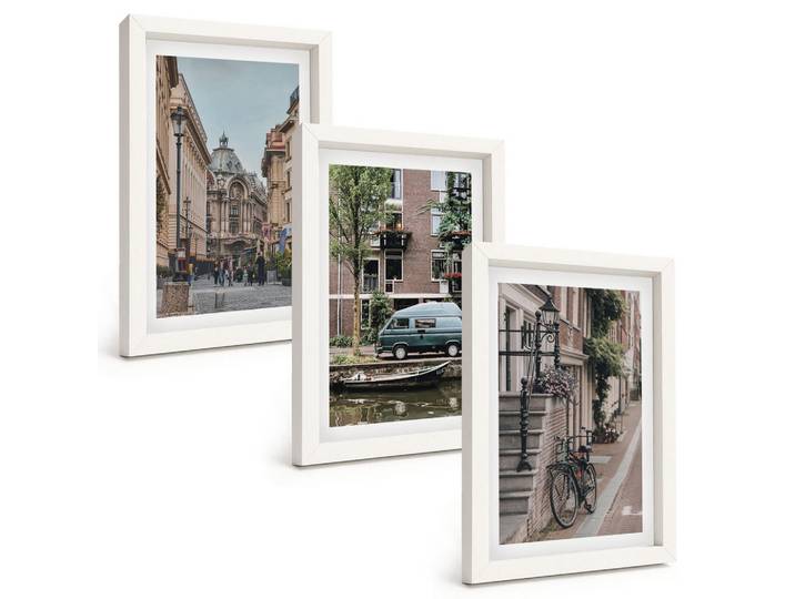 Tulup Bilder SET 3er Set - 20x30 cm Weißer Rahmen - Stadtansichten von Gebäuden, Kunststoff, Rechteckig, 20x30 cm, gerahmt, Bilder & Rahmen, Bilder