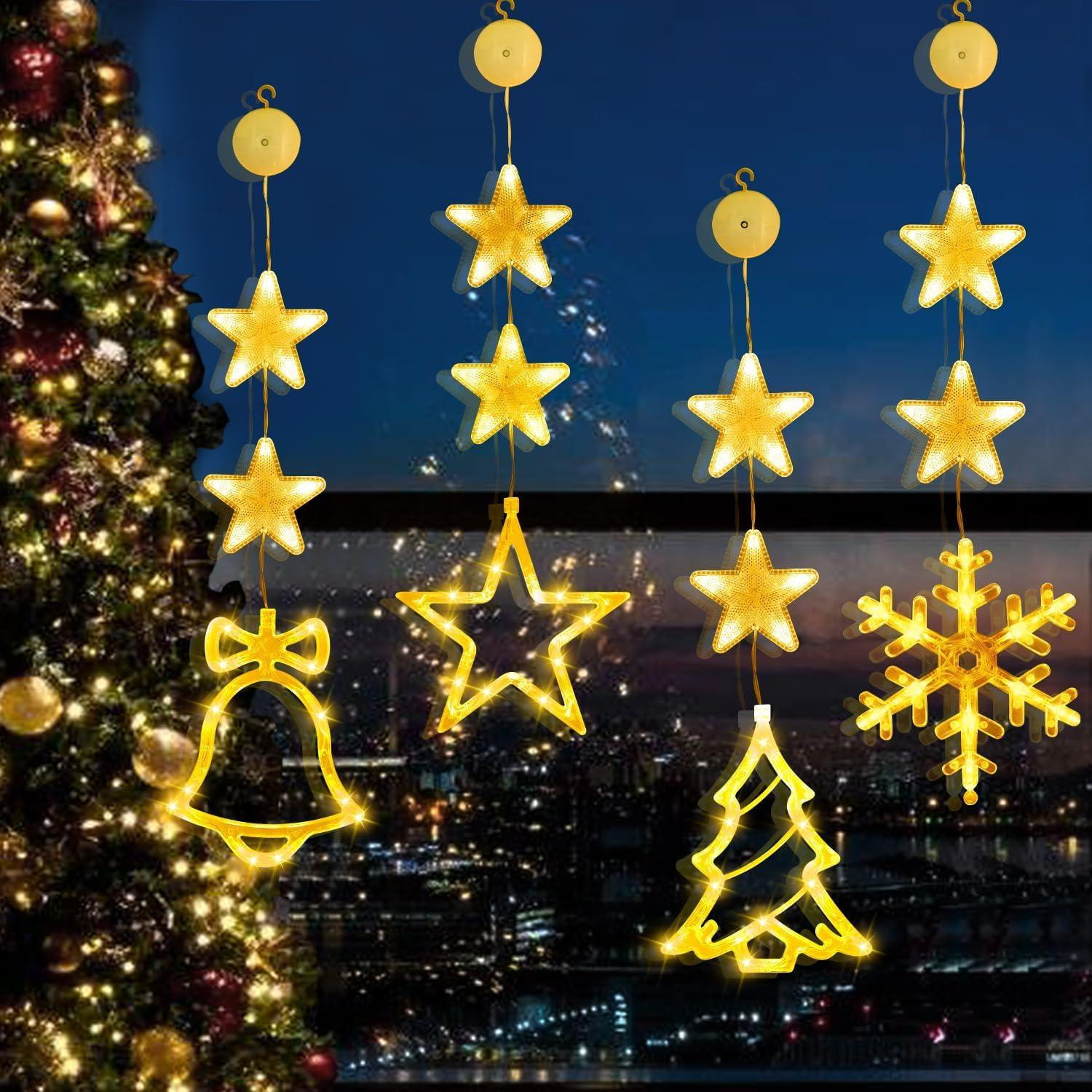 Selius Set van 4 LED-sterren kerstverlichting met zuignap