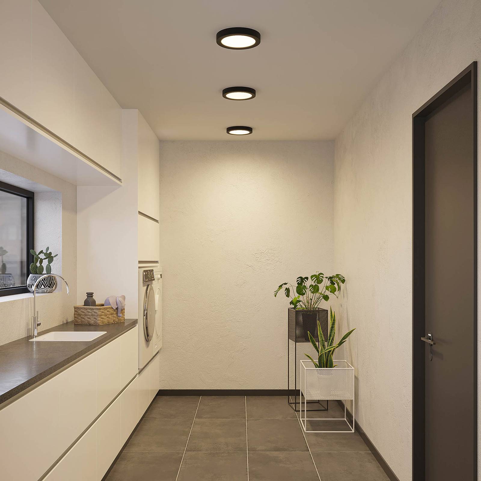 LED loftslampe Edwina PRIOS, dæmpbar, Sort, Badeværelse, Aluminium, Moderne