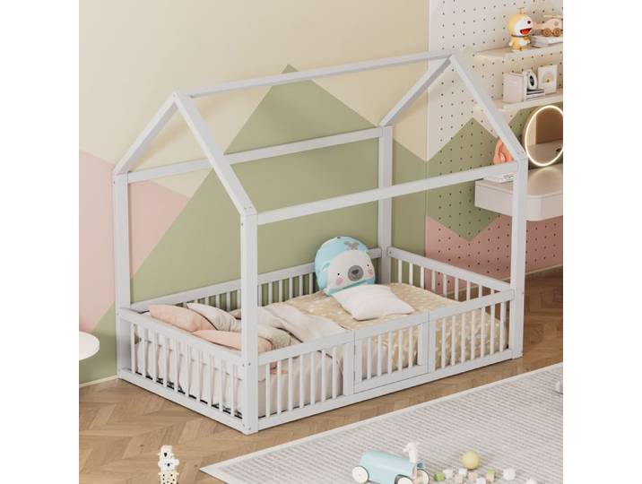 HOMVRA Lit Cabane Blanc 90x200 cm - Lit Enfant en Bois - Barrières de Sécurité - Sommier