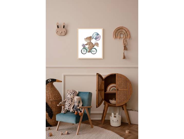 Bild mit Rahmen LÜTTENHÜTT oder Poster, Blumenkorb und Luftballons , bunt (farbe rahmen: beige, farbe bild(er): bunt), B:50cm H:70cm T:0,7cm, Holz, Plexiglas, Bilder, Bild mit Rahmen, HD Premium Druck