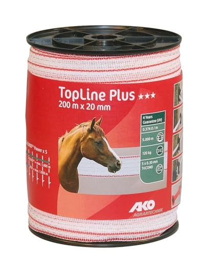 AKO Topline Plus Elektrisch Hek Band, 20 mm x 200 m, Wit/Rood
