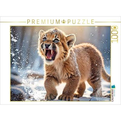 CALVENDO Puzzle Kleiner Säbelzahntiger im Schnee der Eiszeit | 1000 Teile Lege-Größe 64x48cm Foto-Puzzle für glückliche Stunden