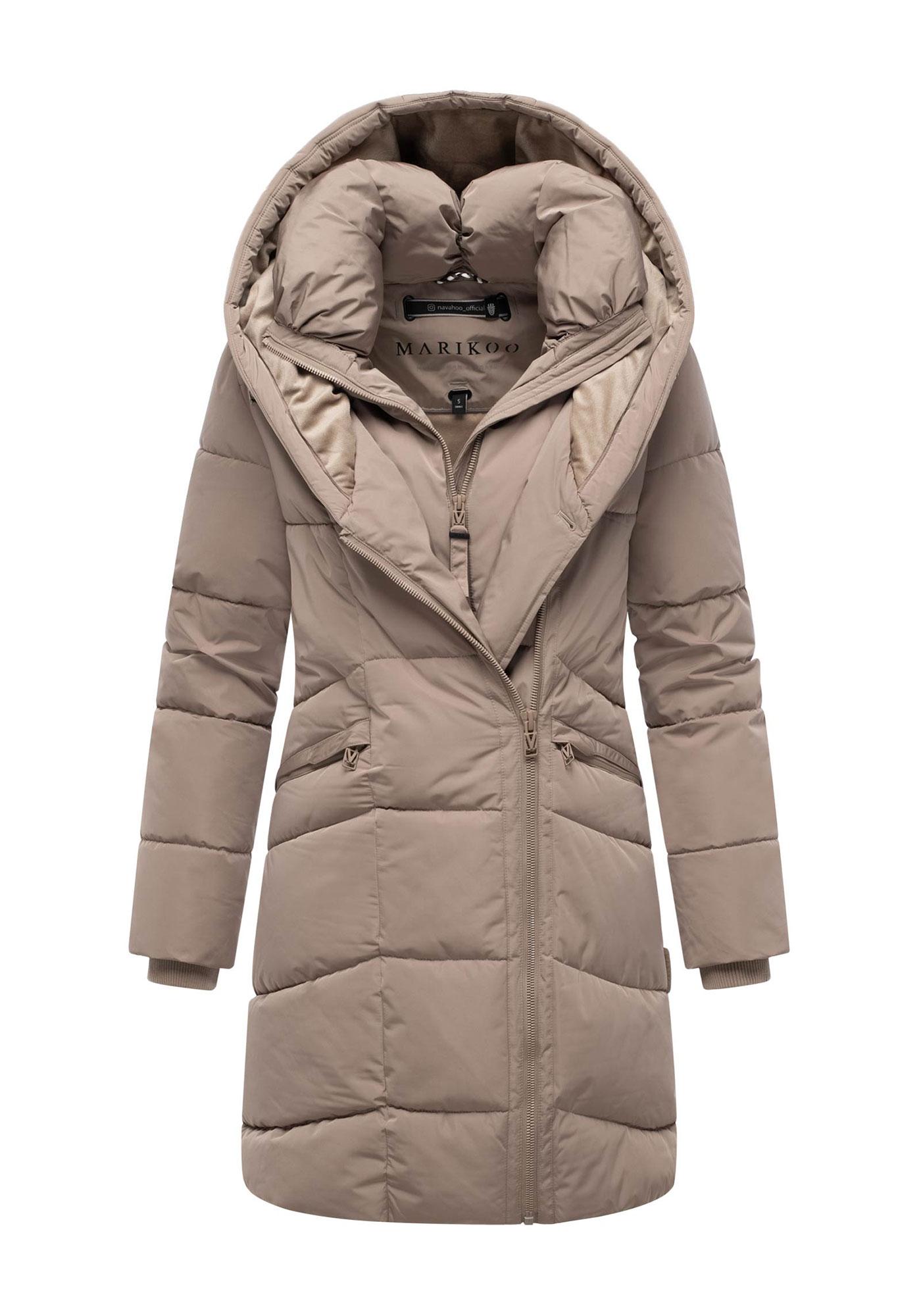 Marikoo Damen Steppmantel Virenaa mit Layer-Look & warmem Fleecefutter