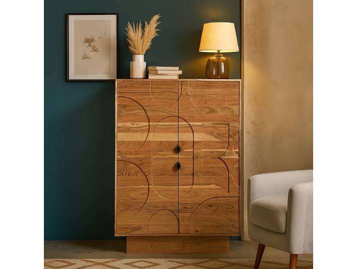 Massives Highboard 95 x 135 x 40cm Holz/Braun