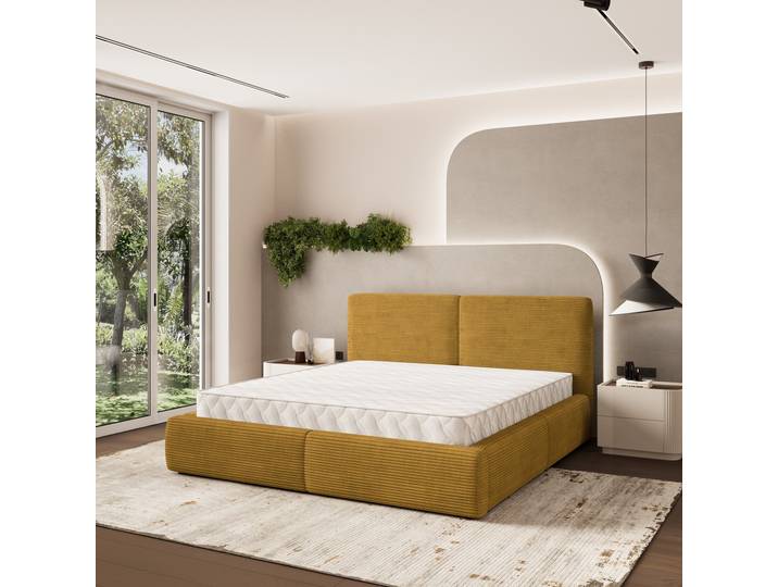 Masseno Polsterbett FELURO P 120x200 cm, Polsterbett mit Bettkästen -Gelb, POSO 01