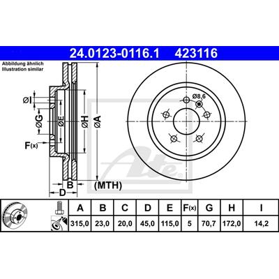 ATE Bremsensatz, Scheibenbremse Bremsensatz-Hinterachse Standard Disc / Ceramic IJZJSGK8Z4 Hinterachse belüftet 315mm 23mm für Opel
