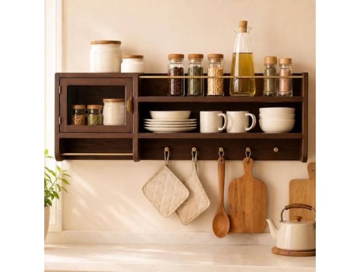 Wandschrank Mit Glastür, Wandmontierter Aufbewahrungsschrank Aus Massivholz For Küche Und Badezimmer(120cm)
