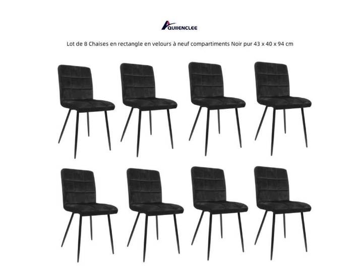 QUIIENCLEE Lot de 8 Chaises en rectangle en velours à neuf compartiments Noir pur 43 x 40 x 94 cm