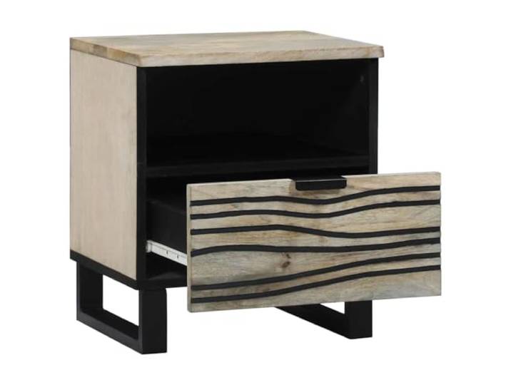 KTHLBRH Nachtschrank 2 Stück weiß 40 x 33 x 46 cm Massives Mangoholz, 2 Schubladen, 2 Einlegeböden, robuste Oberfläche, einfache Montage