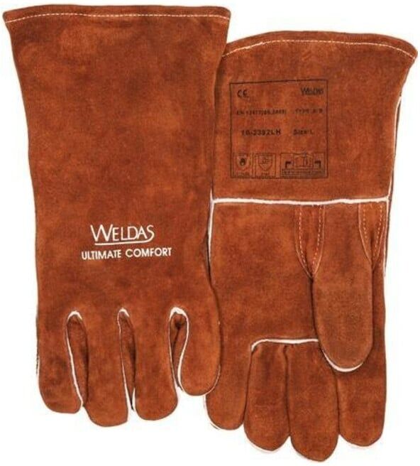 Gants de soudure Weldas taille XL(9,5) cuir fendu de vachette de qualité marron EN388 EN12477 10PA (10-2392/XL)