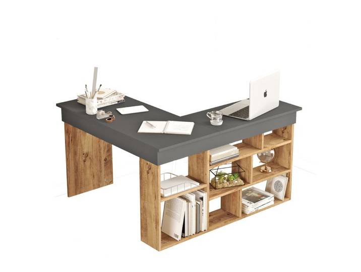 Bureau en bois  CT5  - 129 x 120 x 72 cm - Pin atlantique Anthracite