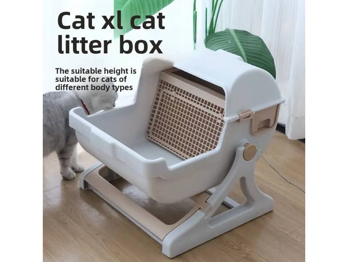 Bac à litière semi-automatique anti-éclaboussures surdimensionné semi-fermé fournitures de toilette pour chat accessoires bac à sable pour chat hygiénique pratique