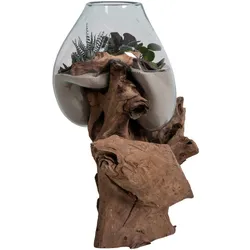 House Nordic San Marino Waterdrop Bodenvase mit Teakholz-Wurzel, 36 x 30 x 50 cm