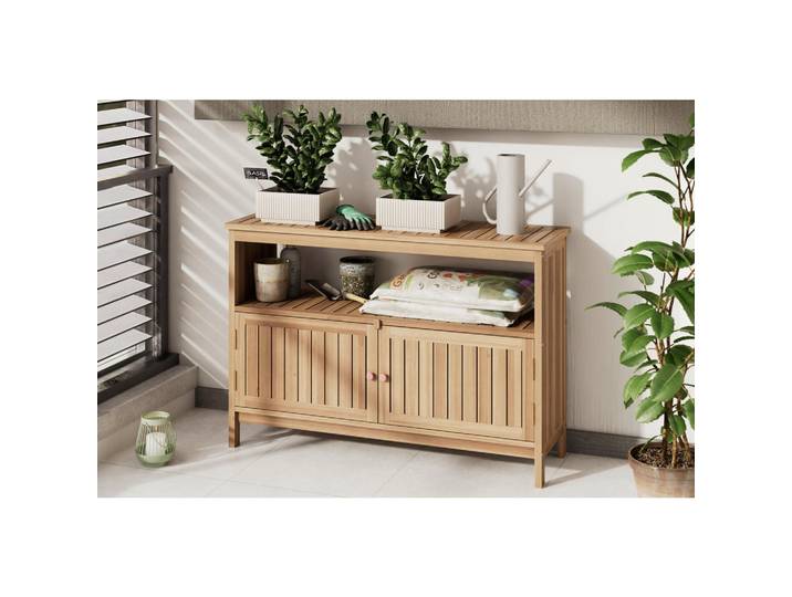 Ambia Garden Gartenkommode, Akaziefarben, Holz, Akazie, massiv, 1 Fächer, 110x75x35 cm, für den Außenbereich geeignet, Gartenzubehör, Kissenboxen