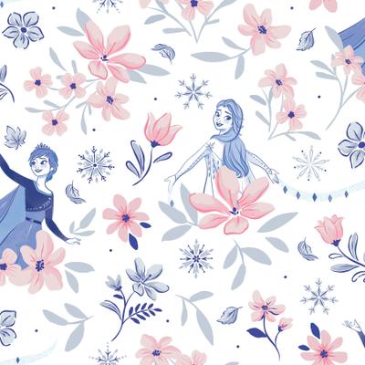 RoomMates-Frozen 2 Anna and Elsa Floral Pink Peel and Stick Wallpaper