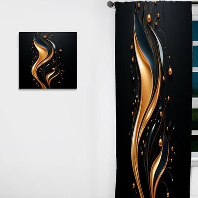 DESIGN ART "Designart ""Black And Gold Golden Minimalistic Line Art II"" Abstract Curtain - Blackout Abstract Curtain - 1 Panel"